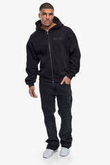 ESSENTIAL BOXY ZIP-HOODIE WASHED ANTRACITE