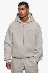 ESSENTIAL BOXY ZIP-HOODIE STONE