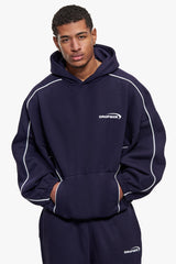 BOXY PIPING HOODIE NAVY