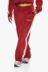 WOMEN VELVET OPEN LEG JOGGER BURGUNDY