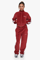 WOMEN VELVET OPEN LEG JOGGER BURGUNDY