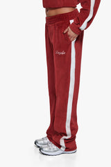 WOMEN VELVET OPEN LEG JOGGER BURGUNDY