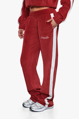 WOMEN VELVET OPEN LEG JOGGER BURGUNDY