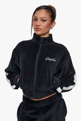 WOMEN VELVET ZIP JACKET BLACK