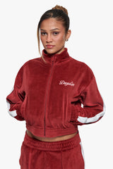 WOMEN VELVET ZIP JACKET BURGUNDY