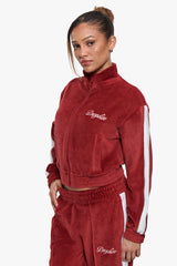 WOMEN VELVET ZIP JACKET BURGUNDY