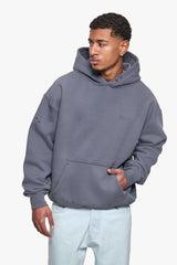HEAVY OVERSIZE  STRONG RIVETS HOODIE WASHED STEEL GREY
