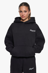 WOMEN CONTRAST EMBO HOODIE BLACK