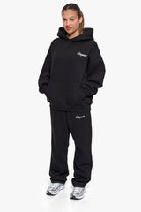 WOMEN CONTRAST EMBO HOODIE BLACK