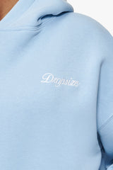 WOMEN CONTRAST EMBO HOODIE BABY BLUE