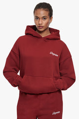 WOMEN CONTRAST EMBO HOODIE CRANBERRY