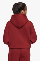 WOMEN CONTRAST EMBO HOODIE CRANBERRY