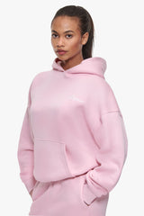 WOMEN CONTRAST EMBO HOODIE LIGHT PINK