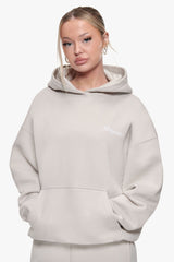 WOMEN CONTRAST EMBO HOODIE MOONBEAM