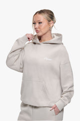 WOMEN CONTRAST EMBO HOODIE MOONBEAM