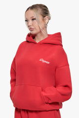 WOMEN CONTRAST EMBO HOODIE RED