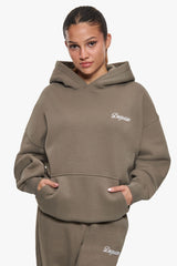 WOMEN CONTRAST EMBO HOODIE SAFARI GREEN