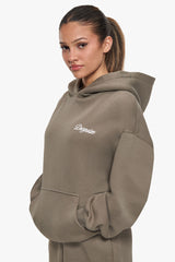 WOMEN CONTRAST EMBO HOODIE SAFARI GREEN
