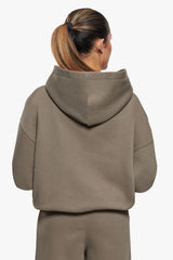 WOMEN CONTRAST EMBO HOODIE SAFARI GREEN