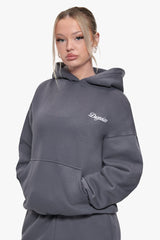 WOMEN CONTRAST EMBO HOODIE STEEL GREY