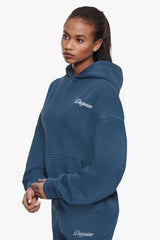 WOMEN CONTRAST EMBO HOODIE TEAL