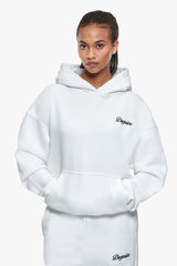 WOMEN CONTRAST EMBO HOODIE WHITE