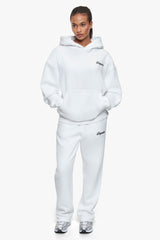 WOMEN CONTRAST EMBO HOODIE WHITE