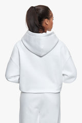 WOMEN CONTRAST EMBO HOODIE WHITE