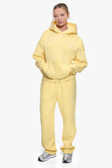 WOMEN CONTRAST EMBO HOODIE WASHED YELLOW