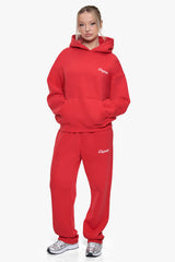 WOMEN CONTRAST OPEN LEG JOGGER RED