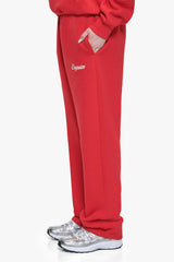 WOMEN CONTRAST OPEN LEG JOGGER RED