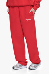 WOMEN CONTRAST OPEN LEG JOGGER RED