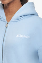 WOMEN CONTRAST EMBO ZIP HOODIE BABY BLUE