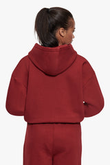 WOMEN CONTRAST EMBO ZIP HOODIE CRANBERRY