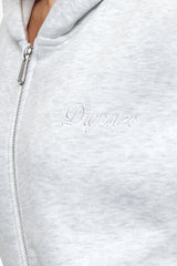 WOMEN CONTRAST EMBO ZIP HOODIE GREY MELANGE
