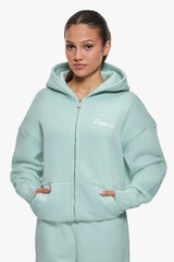 WOMEN CONTRAST EMBO ZIP HOODIE HARBOR GREY