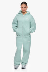 WOMEN CONTRAST EMBO ZIP HOODIE HARBOR GREY