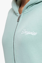 WOMEN CONTRAST EMBO ZIP HOODIE HARBOR GREY