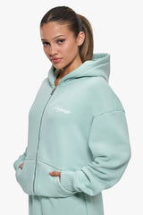 WOMEN CONTRAST EMBO ZIP HOODIE HARBOR GREY