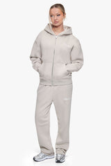 WOMEN CONTRAST EMBO ZIP HOODIE MOONBEAM