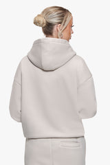 WOMEN CONTRAST EMBO ZIP HOODIE MOONBEAM
