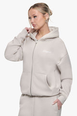 WOMEN CONTRAST EMBO ZIP HOODIE MOONBEAM