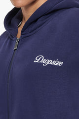 WOMEN CONTRAST EMBO ZIP HOODIE NAVY