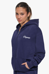 WOMEN CONTRAST EMBO ZIP HOODIE NAVY