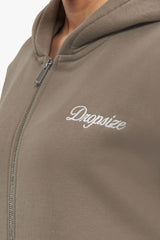 WOMEN CONTRAST EMBO ZIP HOODIE SAFARI GREEN