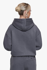 WOMEN CONTRAST EMBO ZIP HOODIE STEEL GREY