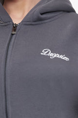 WOMEN CONTRAST EMBO ZIP HOODIE STEEL GREY
