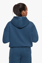 WOMEN CONTRAST EMBO ZIP HOODIE TEAL