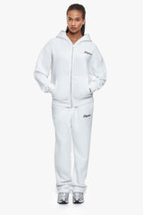 WOMEN CONTRAST EMBO ZIP HOODIE WHITE