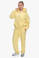 WOMEN CONTRAST EMBO ZIP HOODIE WASHED YELLOW